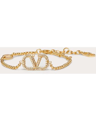 Valentino Garavani Vlogo Signature Bracelet In Metal And Swarovski® Crystals - Natural