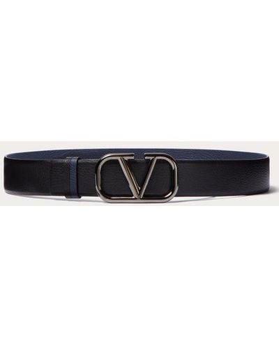 Valentino Garavani Vlogo Signature Reversible Belt in Elk Print Calfskin 40mm - Black