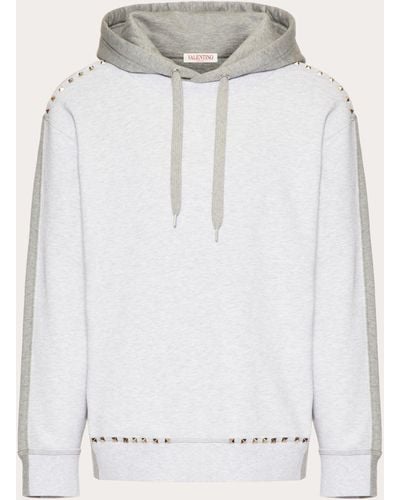 Valentino Cotton Hooded Sweatshirt With Rockstud Untitled Studs - Gray