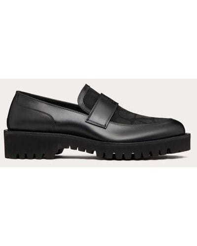 Valentino Garavani Loafer In Toile Iconographe Technical Fabric And Calfskin - Black