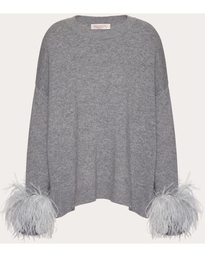 Valentino Wool Sweater With Feathers - Gray