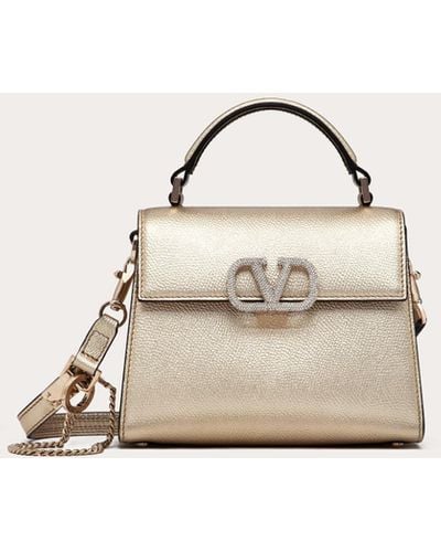 Valentino Garavani Mini Vsling Handbag In Metallic Grainy Calfskin - Natural