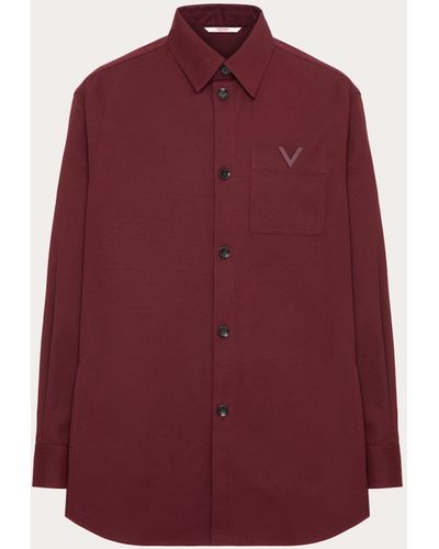 Valentino Stretch Cotton Canvas Shirt Jacket With Rubberised V Detail - Red