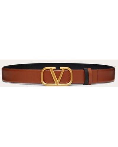 Valentino Garavani Cintura Reversibile Vlogo Signature In Vitello Lucido 30 Mm - Marrone