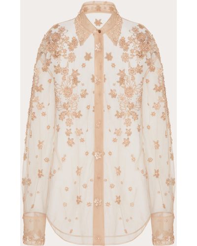 Valentino Embroidered Tulle Illusione Shirt - Natural