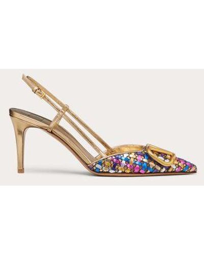 Valentino Garavani Décolleté slingback vlogo signature in nappa laminata intrecciata 80mm - Neutro