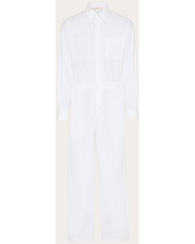 Valentino Cotton Poplin Jumpsuit With Flower Embroidery - White
