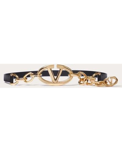 Valentino Garavani Vlogo Signature Shiny Calfskin Belt With Chain - Natural