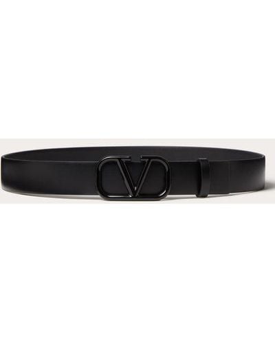Valentino Garavani Vlogo Signature Belt In Shiny Calfskin 30mm - Natural