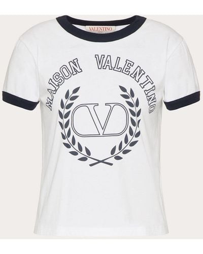 Valentino Besticktes T-shirt Aus Jersey - Blau