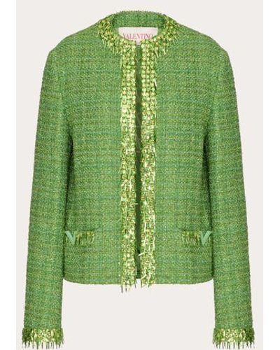 Valentino Embroidered Glaze Tweed Light Jacket - Green