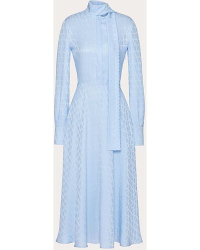 Valentino Toile Iconographe Midi Dress In Silk Jacquard - Blue