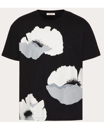 Valentino Cotton T-shirt With Flower Portrait Print - Black