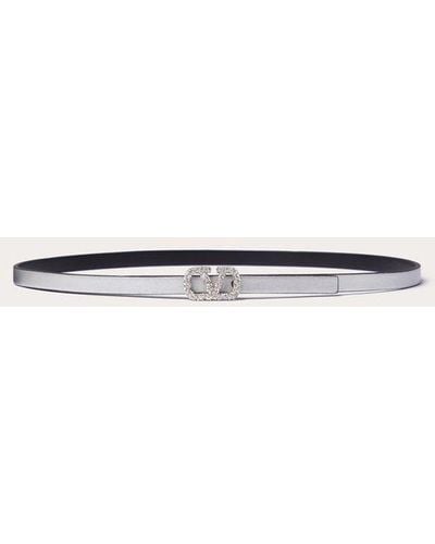 Valentino Garavani Vlogo Signature Reversible Belt In Metallic And Shiny Calfskin 10 Mm - Natural