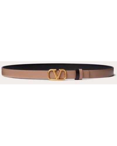 Valentino Garavani Reversible Vlogo Signature Belt In Glossy Calfskin 20 Mm - Natural
