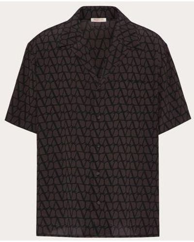 Valentino Camicia manica corta in seta con stampa toile iconographe all over - Nero
