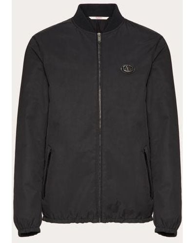 Valentino Nylon Jacket With Leather Patch And Vlogo Signature - Black