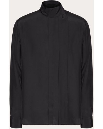Valentino Silk Shirt With Scarf Detail At Neck - Black