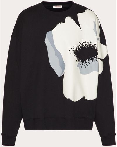 Valentino Cotton Crewneck Sweatshirt With Flower Portrait Print - Blue