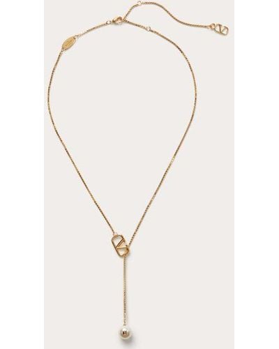 Valentino Garavani Vlogo Signature Metal Necklace With Swarovski® Pearls - Natural