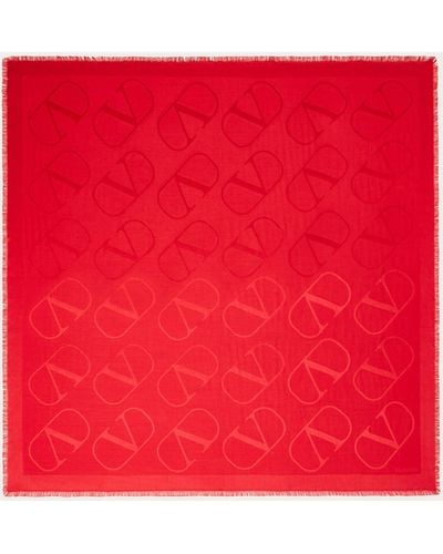 Valentino Garavani Vlogo Signature Jacquard Shawl In Silk And Wool 140x140 Cm - Red