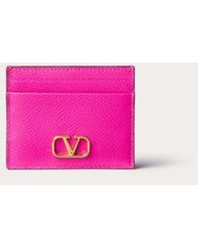 Valentino Garavani Vlogo Signature Grainy Calfskin Cardholder - Pink