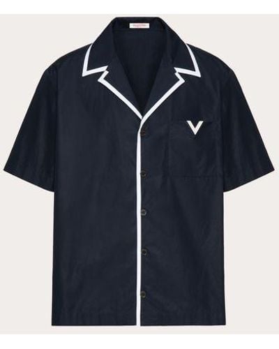 Valentino Cotton Poplin Bowling Shirt With Rubberised V Detail - Blue
