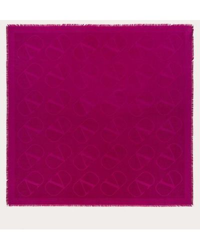 Valentino Garavani Vlogo Signature Jacquard Shawl In Silk And Wool 140x140 Cm - Purple