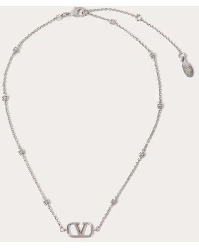 Valentino Garavani Mini Vlogo Signature Necklace In Metal And Swarovski® Crystals - Natural