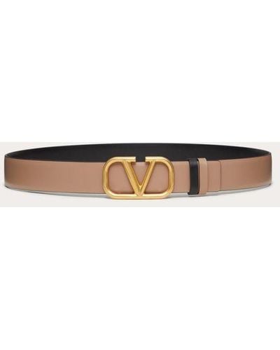 Valentino Garavani Reversible Vlogo Signature Belt In Glossy Calfskin 30 Mm - Natural