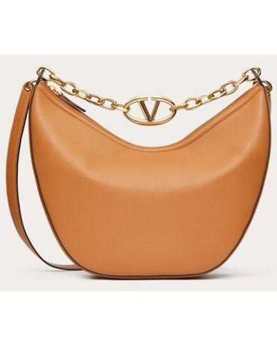 Valentino Garavani Hobo media vlogo moon bag in vitello granato con catena - Neutro