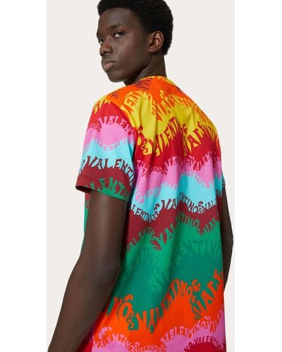 Valentino T-shirt Aus Baumwolle Mit Waves Multicolor-druck - Mehrfarbig