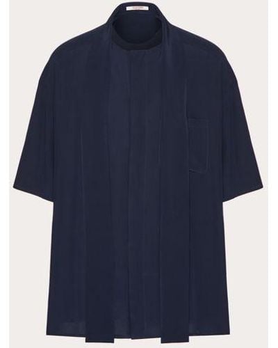Valentino Camicia da bowling in seta con collo a sciarpa - Blu