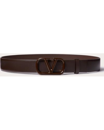 Valentino Garavani Vlogo Signature Belt In Shiny Calfskin 30mm - Brown