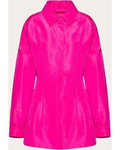 Valentino Faille Pea Coat - Pink
