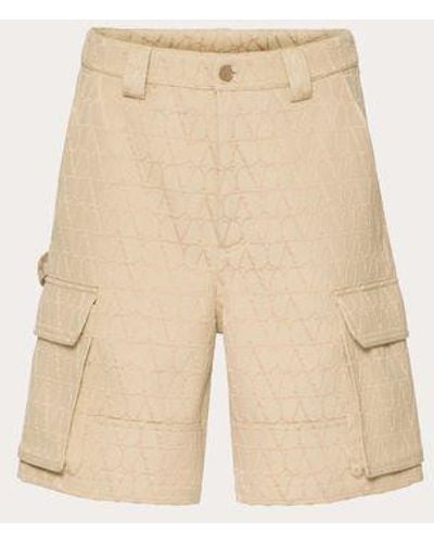 Valentino Heavy Cotton Cargo Bermuda Shorts With Toile Iconographe Pattern - Natural