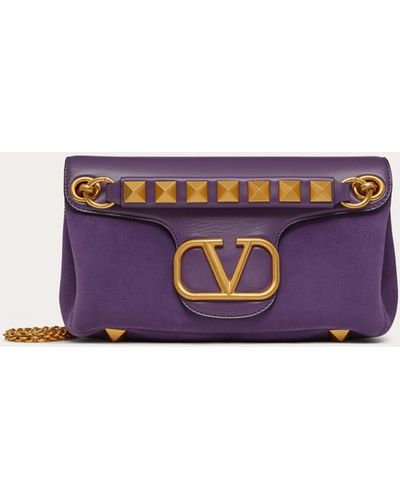 Valentino Garavani Stud Sign Shoulder Bag In Nappa And Suede Leather - Purple