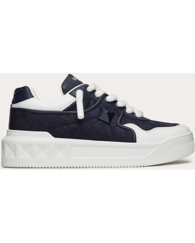 Valentino Garavani One Stud Xl Low-top Trainer In Nappa Leather And Jacquard Toile Iconographe Technical Fabric - Blue