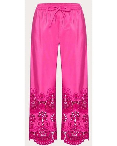 Valentino Faille Broderie Trousers - Pink