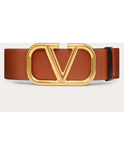 Valentino Garavani Reversible Vlogo Signature Belt In Shiny Calfskin 70 Mm - Brown