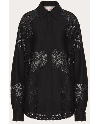 Valentino Overshirt in cotton guipure jardin plat - Nero