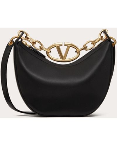 Valentino Garavani Mini Vlogo Moon Hobo Bag In Nappa Leather With Chain - Black
