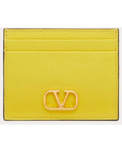 Valentino Garavani Vlogo Signature Grainy Calfskin Cardholder - Yellow