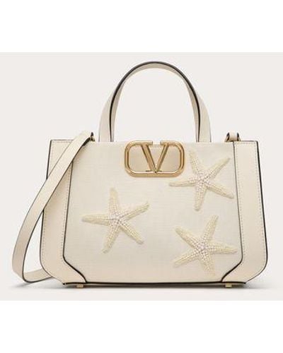 Valentino Garavani Escape Small Raffia Handbag With Embroidery - Natural