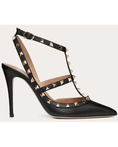 Valentino Garavani ESCARPINS À BRIDES ROCKSTUD EN CUIR DE VEAU GRAINÉ. TALON : 100 MM - Neutre