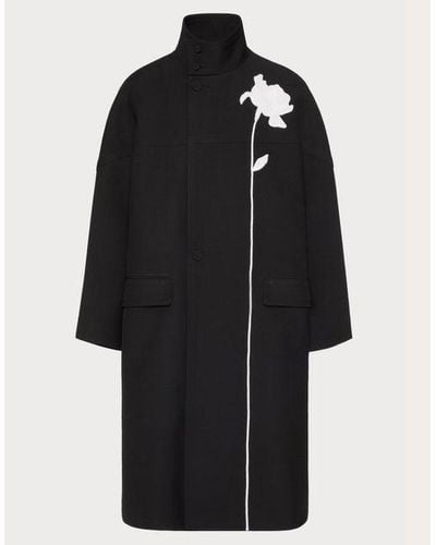 Valentino Silk Shantung High-neck Caban With Flower Embroidery - Black