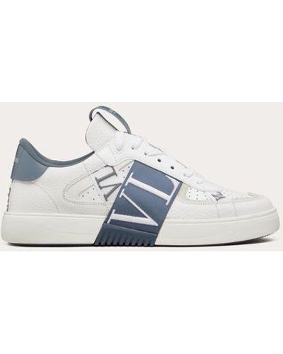 Valentino Garavani Vl7n Low-top Calfskin And Fabric Trainer With Bands - White