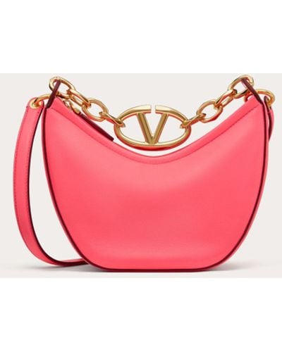 Valentino Garavani Mini Vlogo Moon Hobo Bag In Nappa Leather With Chain - Pink