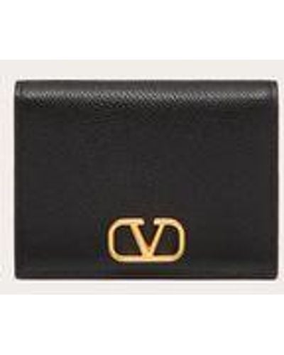 Valentino Garavani Compact Vlogo Signature Grainy Calfskin Wallet - Natural