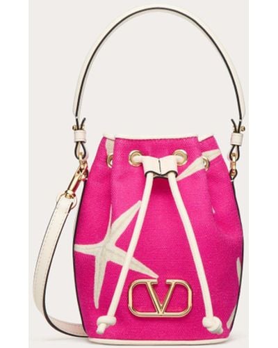 Valentino Garavani Escape Mini Bucket Bag In Canvas With Starfish Print - Pink